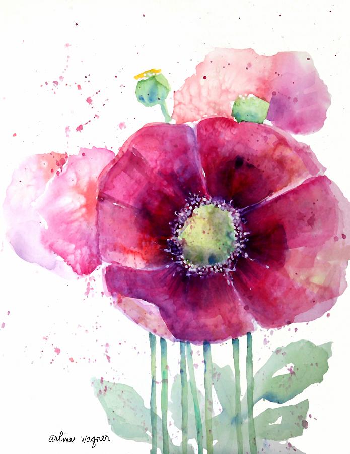 Poppy Painting - Pink Poppies by Arline Wagner