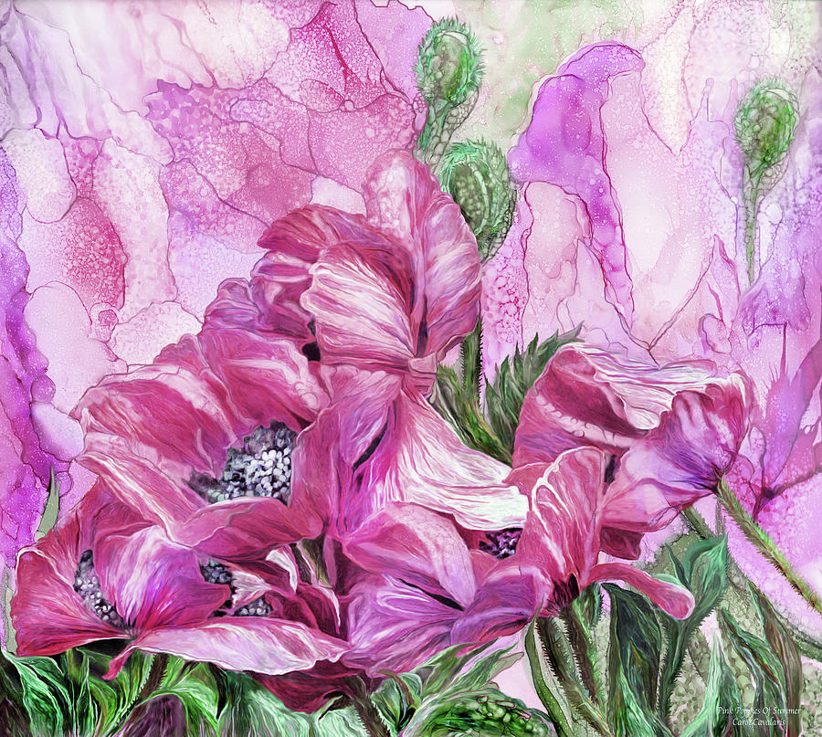 Pink Poppies Of Summer Mixed Media by Carol Cavalaris