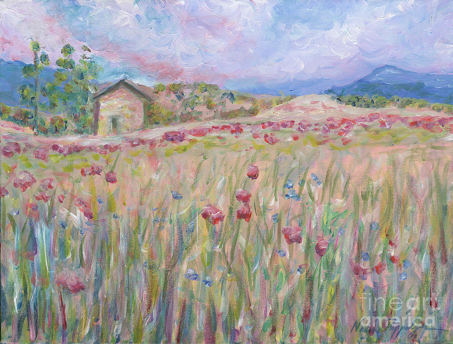Pink Poppy Field Painting by Nadine Rippelmeyer