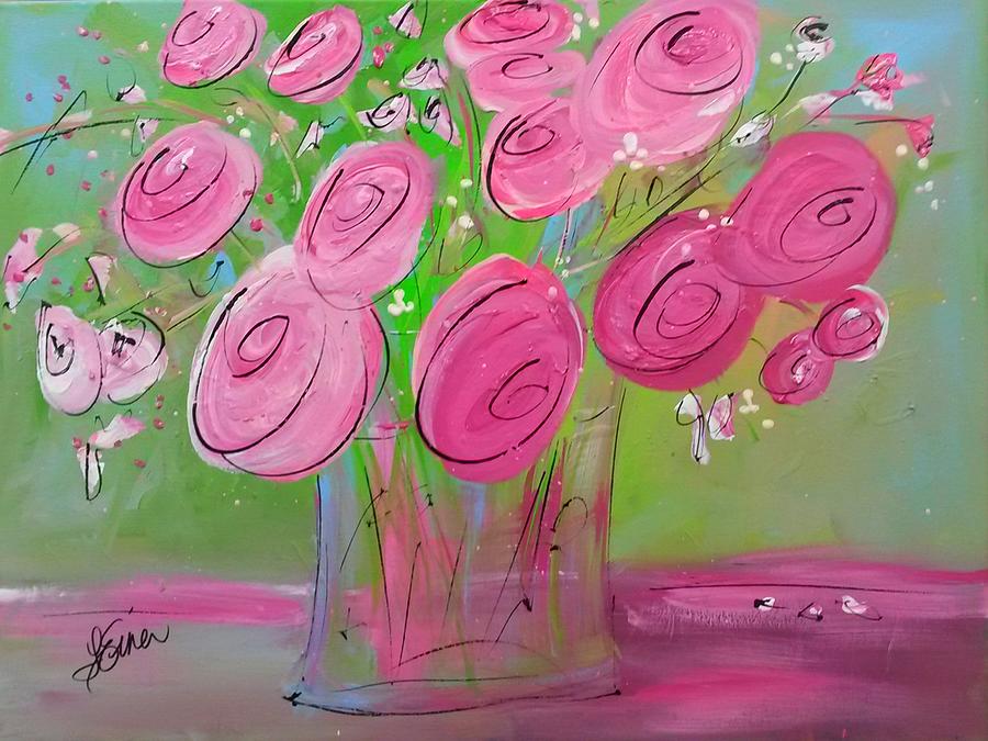 Pink Posies Painting by Terri Einer