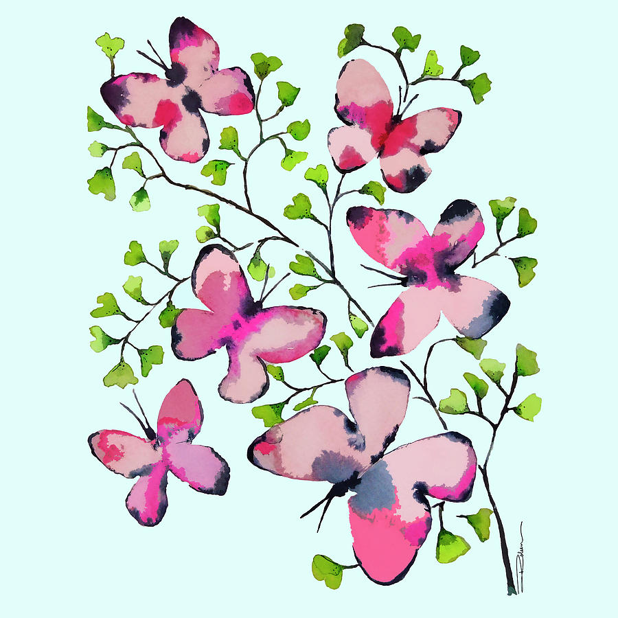 Insects Painting - Pink Profusion Butterflies by Roleen Senic