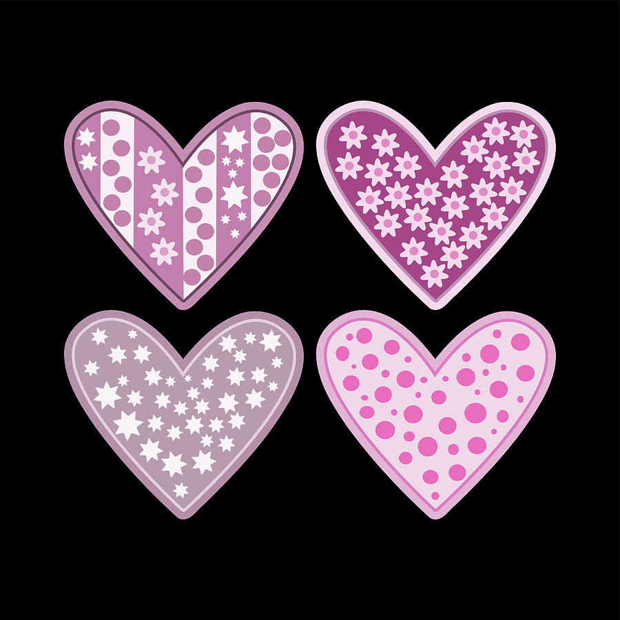 Pink Purple Hearts Digital Art
