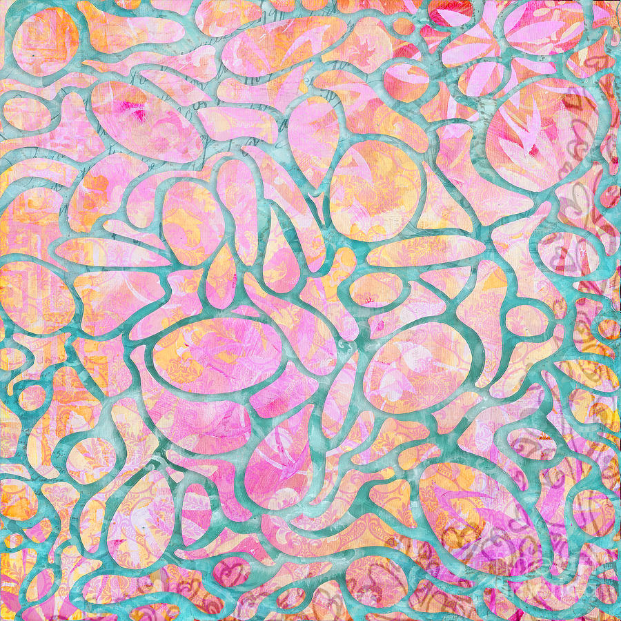 Summer Digital Art - Pink Quartz and Teal Circular Pattern Design by Megan Duncanson MADART by Megan Aroon