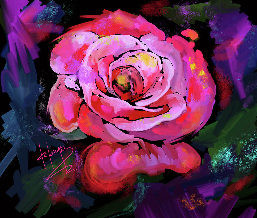 Pink-Red Rose Painting by DC Langer