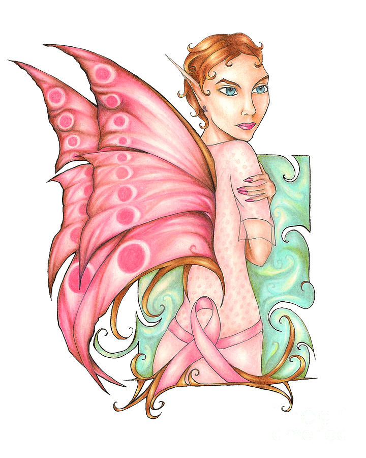 Pink Ribbon Fairy For Breast Cancer Awareness Drawing by Kristin Aquariann