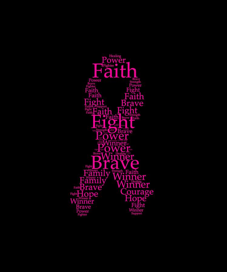 Pink Ribbon for Breast Cancer - Words of Encourage Digital Art by