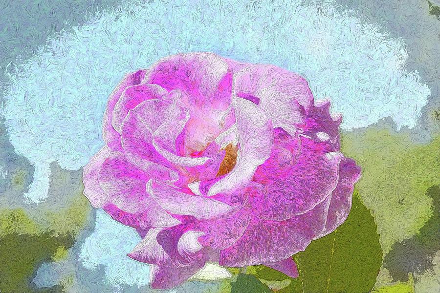 Pink Rose Against Blue Sky III Artistic Digital Art by Linda Brody