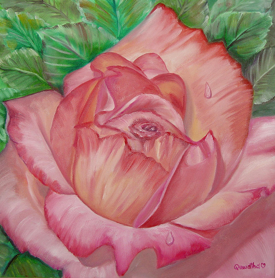 Flowers Still Life Painting - Pink Rose by Quwatha Valentine