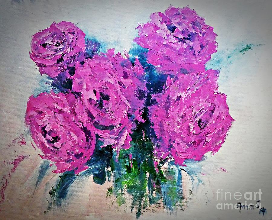 Pink Roses Painting by Amalia Suruceanu