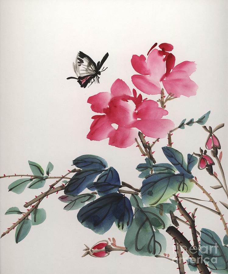 Pink Roses and Butterfly Painting by Yolanda Koh