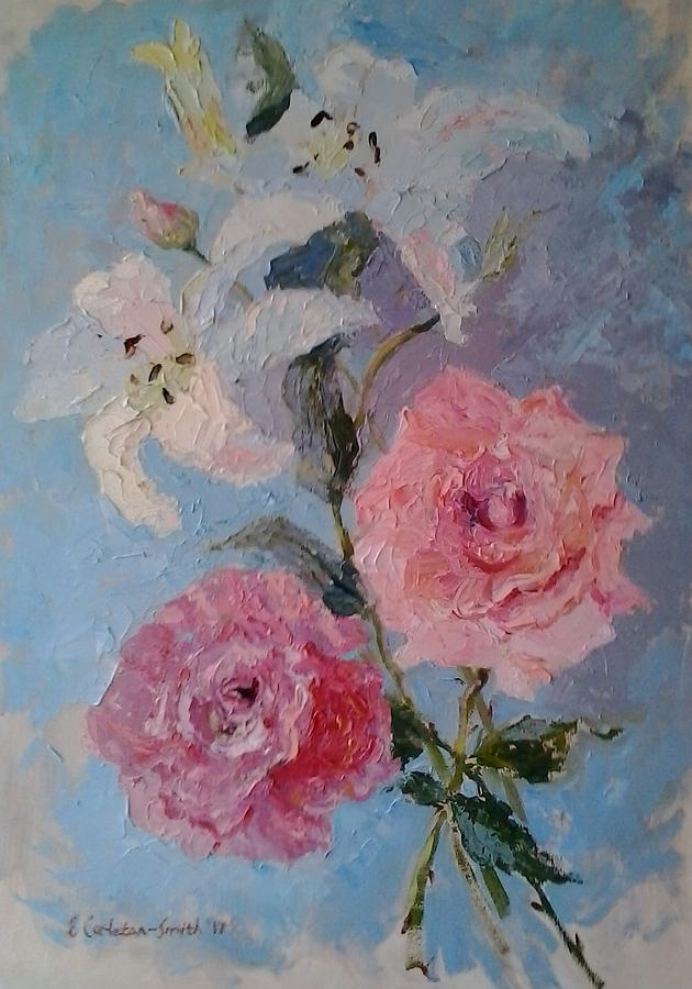 Pink Roses and Lily Painting by Elinor Fletcher