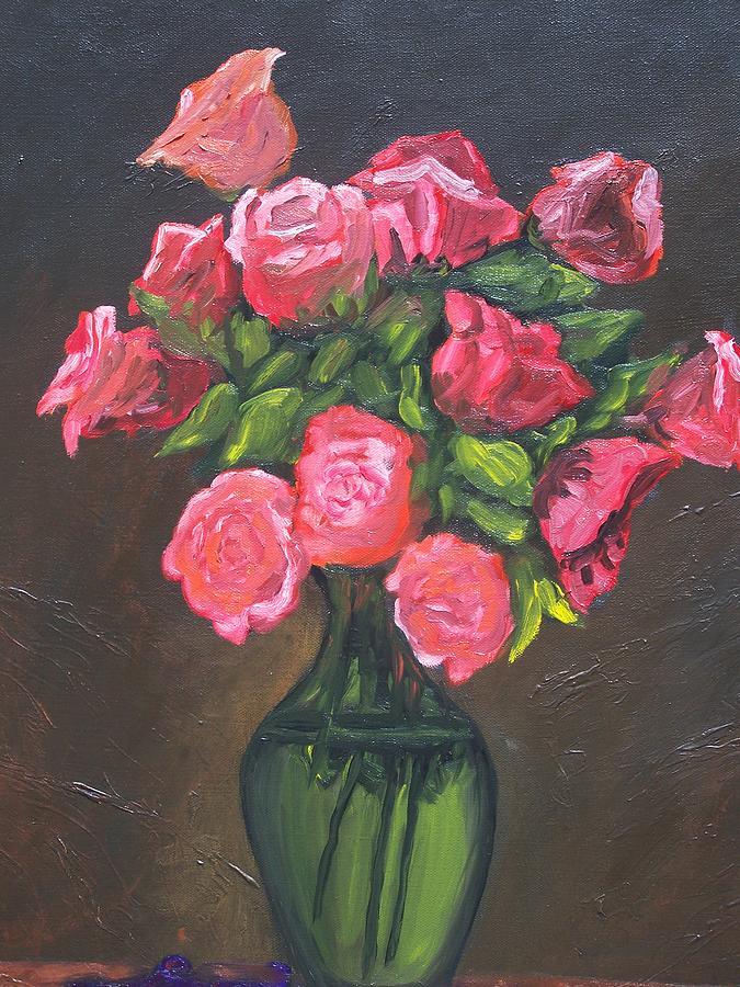 Pink Roses and Vase Painting by Charles Vaughn