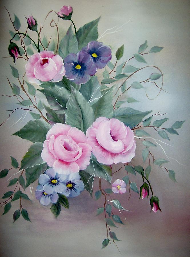Pink Roses Painting by Debra Campbell