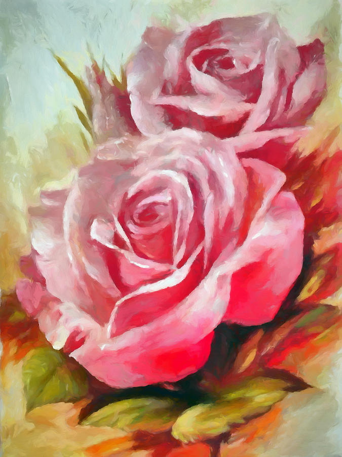 Pink Roses For My Love Digital Art by Ronald Bolokofsky