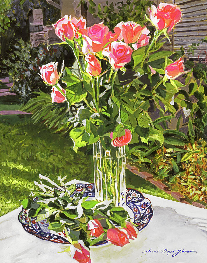 Pink Roses In Glass Painting