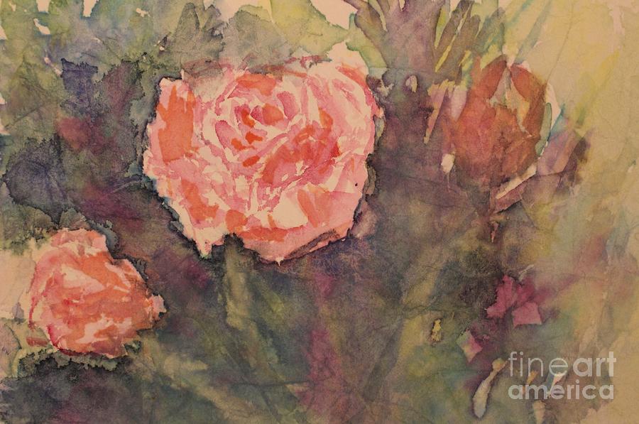 Pink roses in the garden Painting by Olga Malamud-Pavlovich