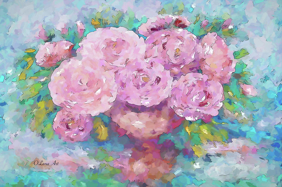 Bouquet of Pink Roses Just for You Painting by Lena Owens - OLena Art Vibrant Palette Knife and Graphic Design