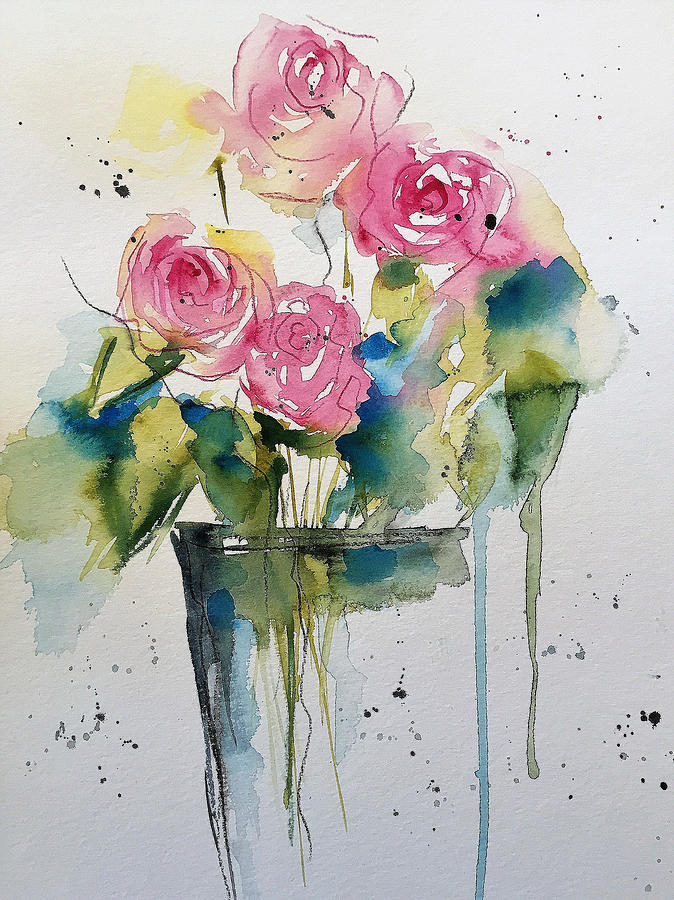 pink Roses Part 1 Painting by Britta Zehm