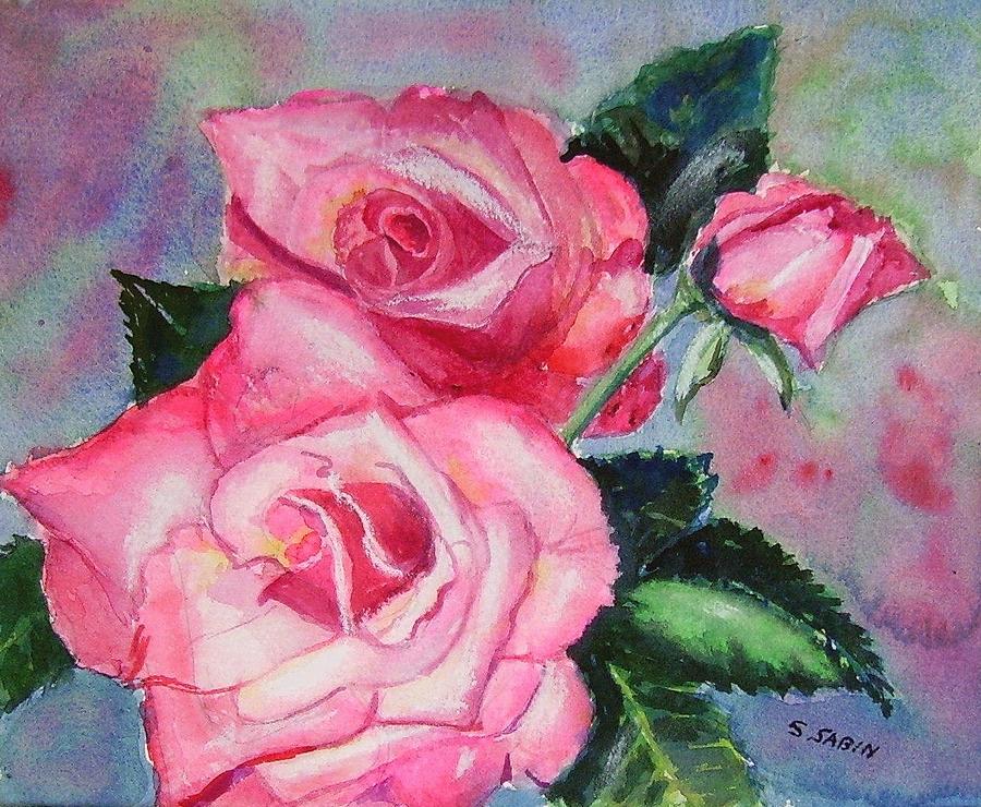 Pink roses Painting by Saga Sabin