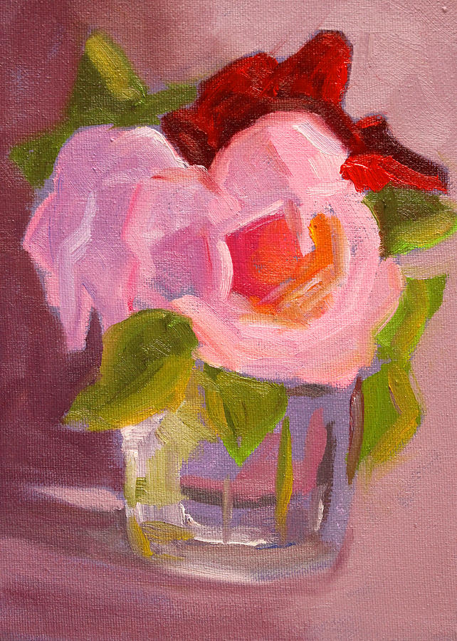 Pink Roses Still Life Painting Painting by Nancy Merkle