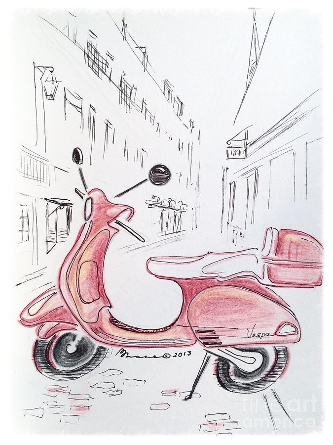 Pink Scooter Drawing by Barbara Chase