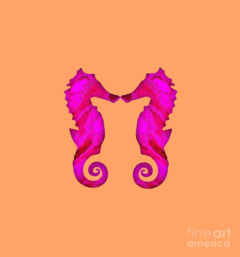 Pink Seahorses Facing Each Other Mixed Media by Rachel Hannah