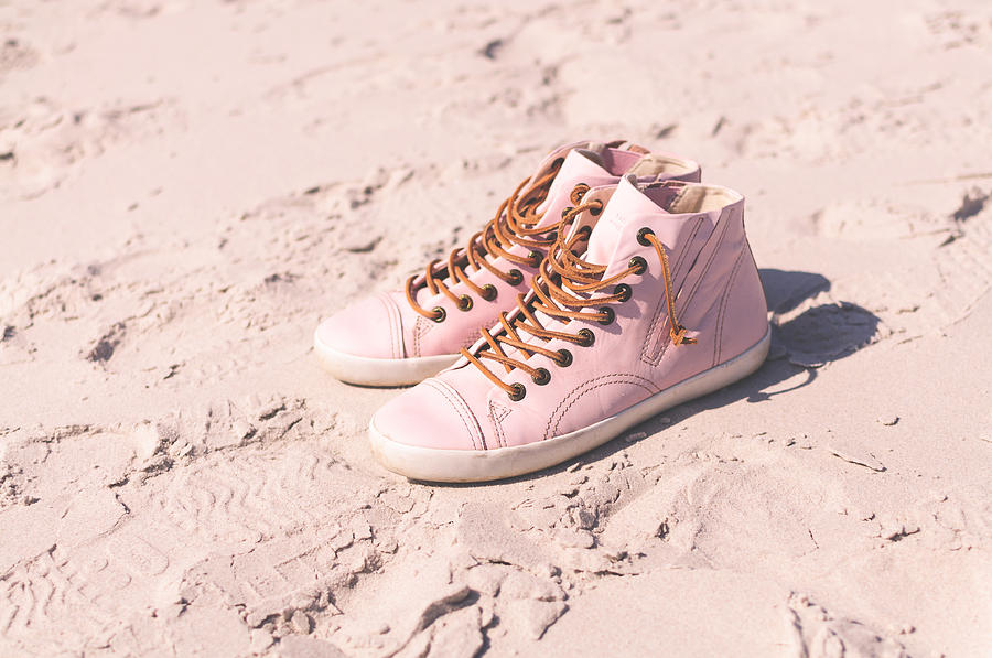 Pink Shoes On Beach Photograph