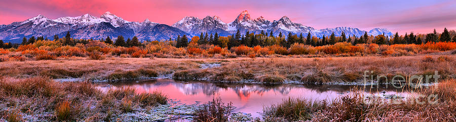 Pink Skies Over The Tetons Panorama Photograph by Adam Jewell