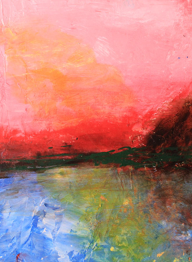 Pink Sky over Water Abstract Painting by April Burton