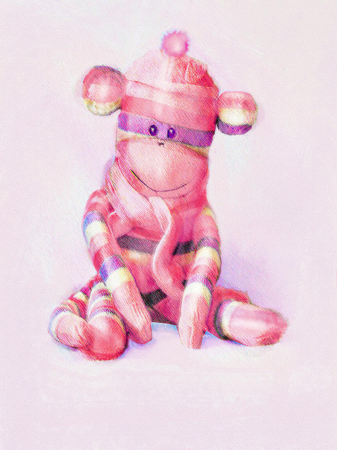 Pink Sock Monkey Digital Art by Jane Schnetlage