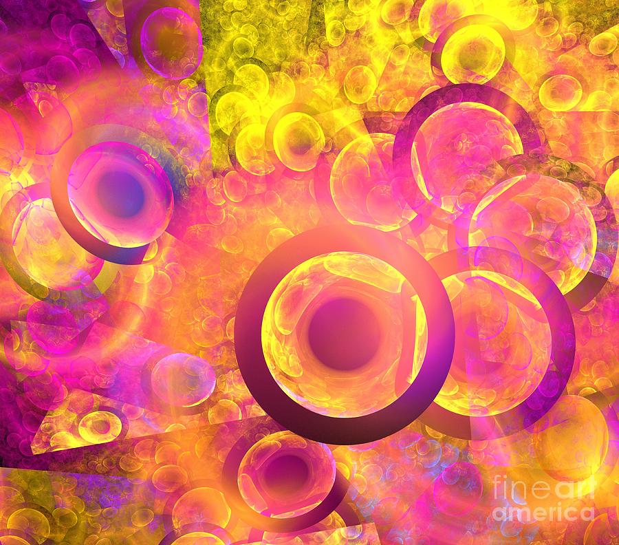Abstract Digital Art - Pink Solar Rings by Kim Sy Ok