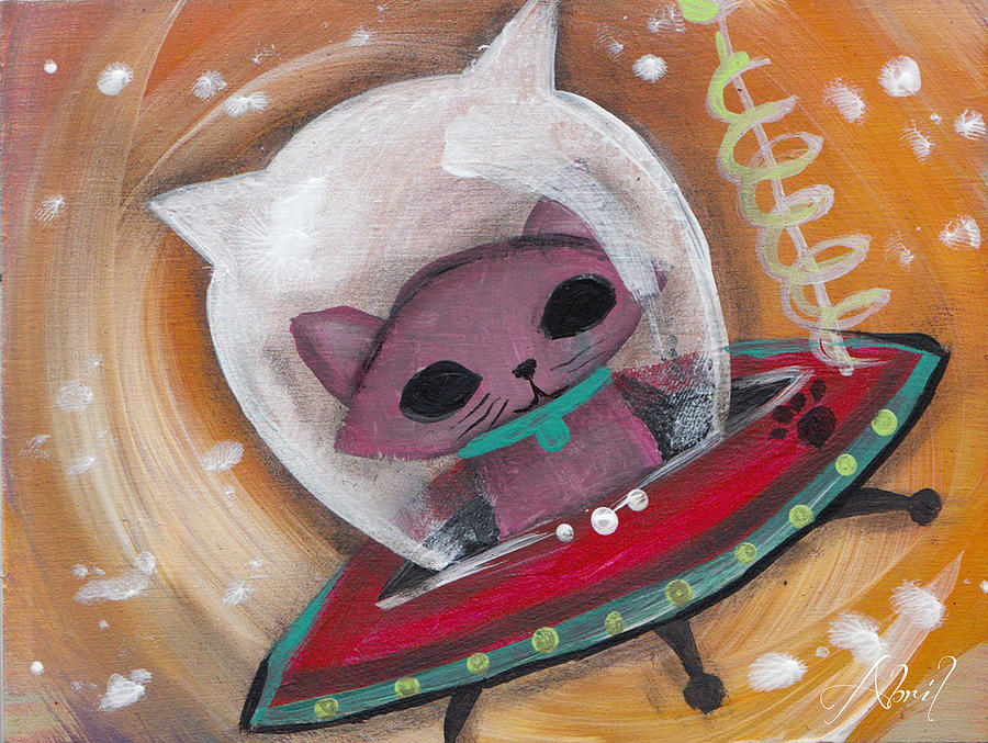 Pink Space Cat Painting by Abril Andrade
