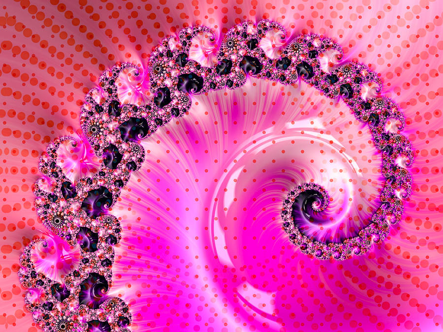 Pink Spiral With Polka Dots Fractal Art Digital Art