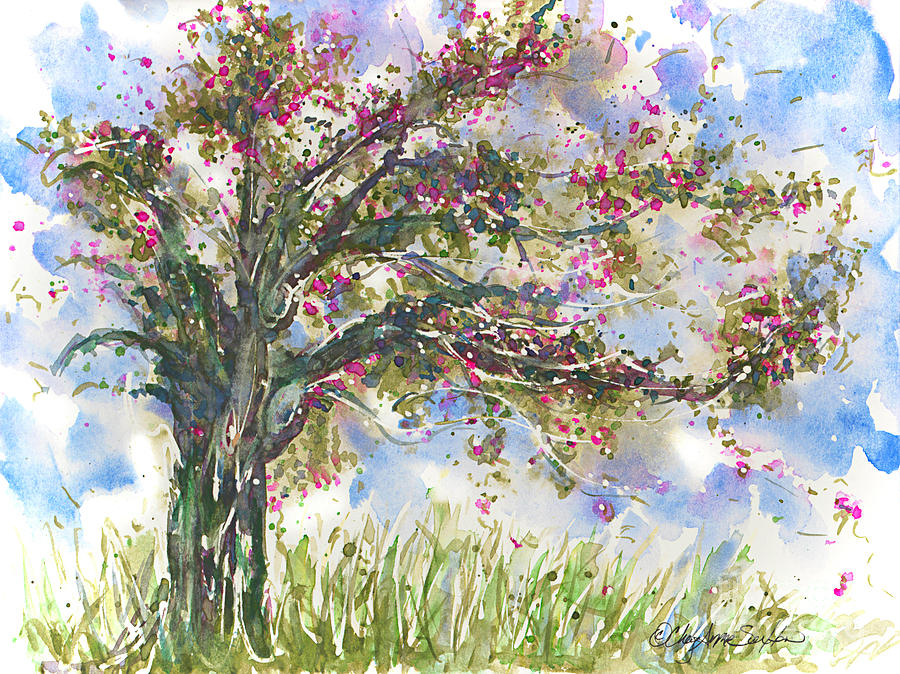 Pink Springtime Fairy Tree Watercolour Painting