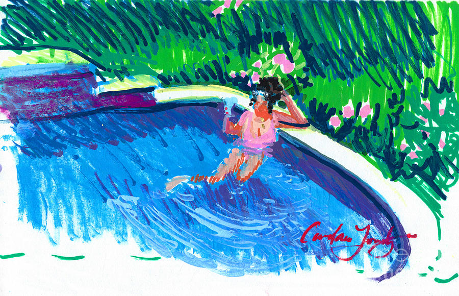 Pink Starr in Pool Painting by Candace Lovely