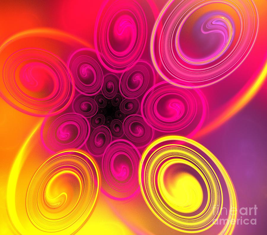 Abstract Digital Art - Pink Sun Ovals by Kim Sy Ok