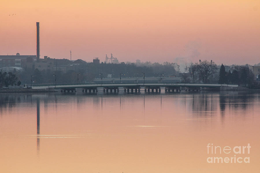 City Photograph - Pink Sunrise over the Rock River by Viviana  Nadowski