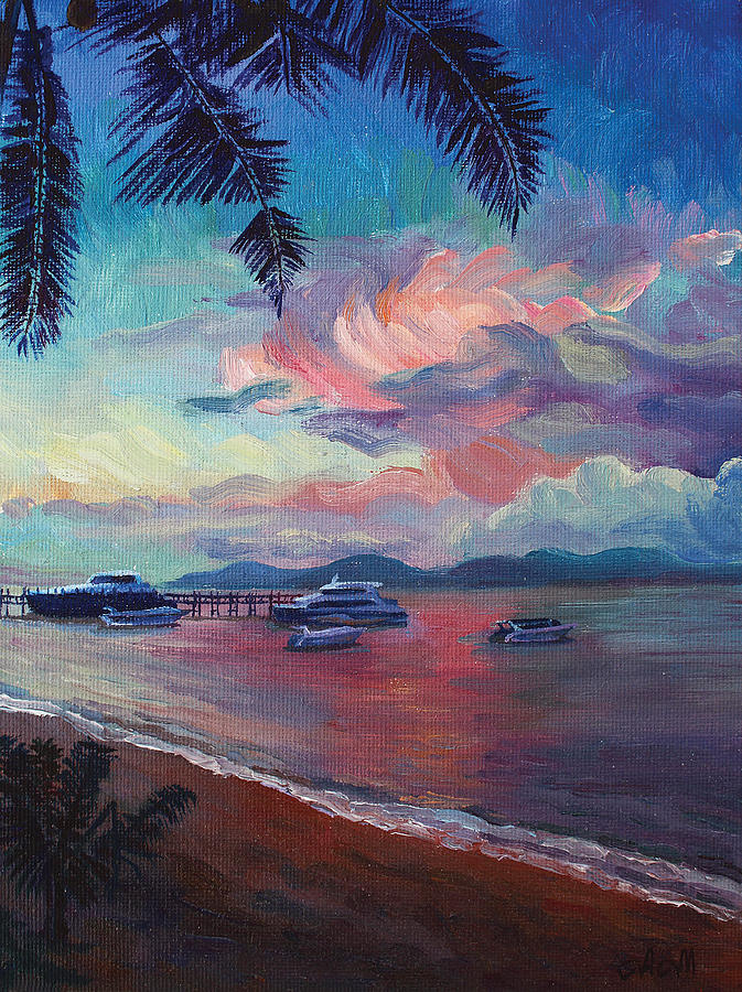 Pink Sunset at Samui Beach Painting by Alina Malykhina