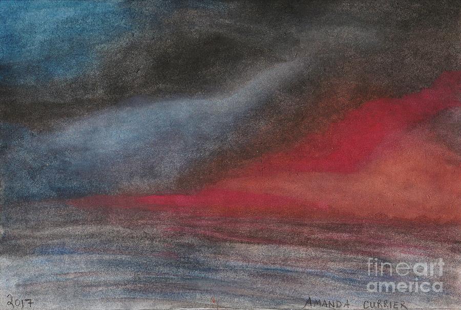 Landscape Painting - Pink Sunset Over Ocean by Amanda Currier