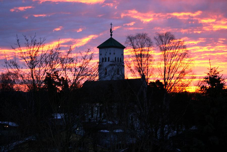 Pink Sunset Over the Church  Photograph by Jeanette Rode Dybdahl