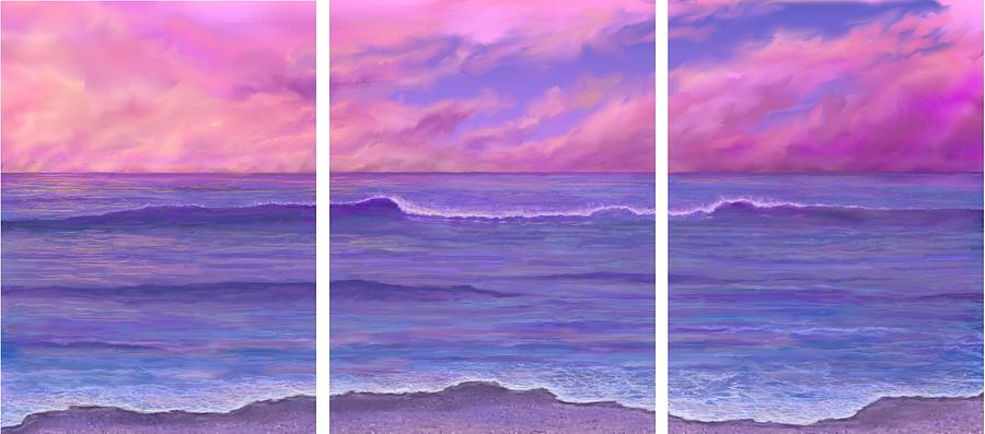 Pink Sunset Waves multiple panel set Painting by Stephen Jorgensen
