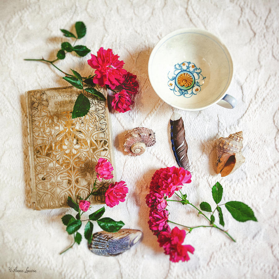 Pink Tea Roses and Collectibles Photograph by Anna Louise