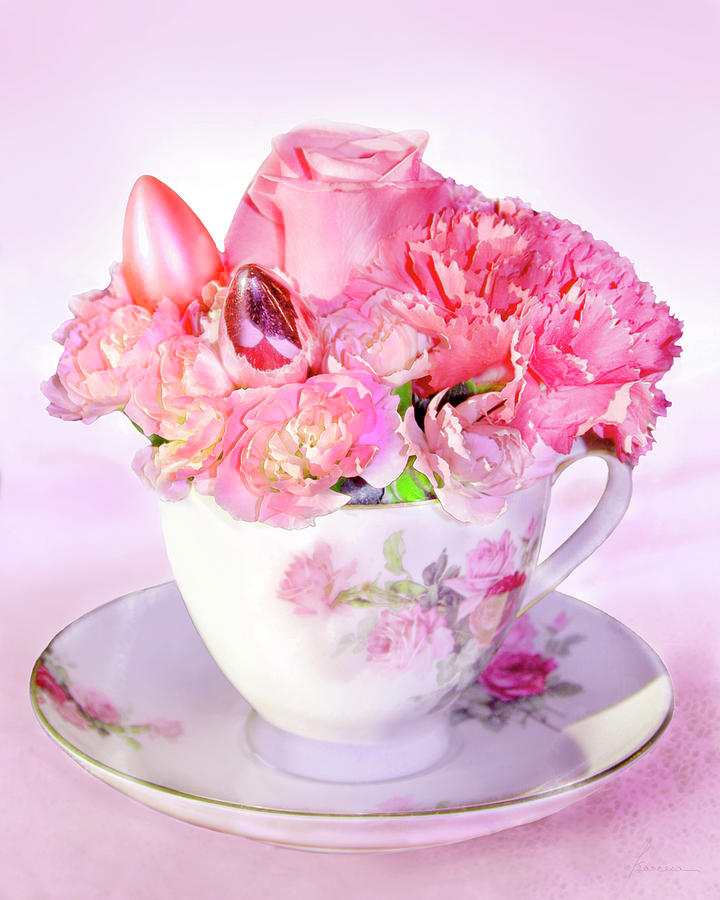 Pink Teacup Bouquet Digital Art by Frances Miller