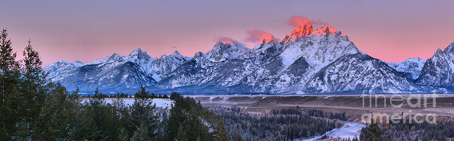 Pink Teton Peaks Over The Snake River Photograph by Adam Jewell