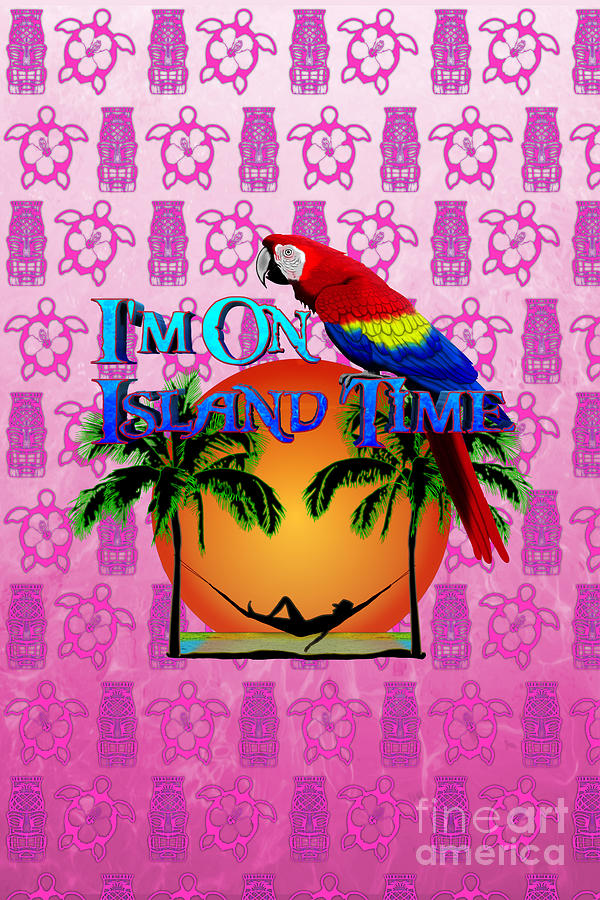 Parrot Digital Art - Pink Tiki Island Time And Parrot by Chris MacDonald