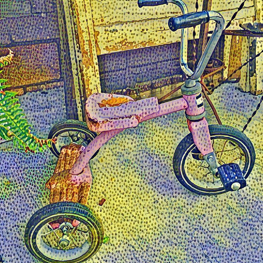 Vintage Photograph - Pink Tricycle in Pointillism by Patricia Rex