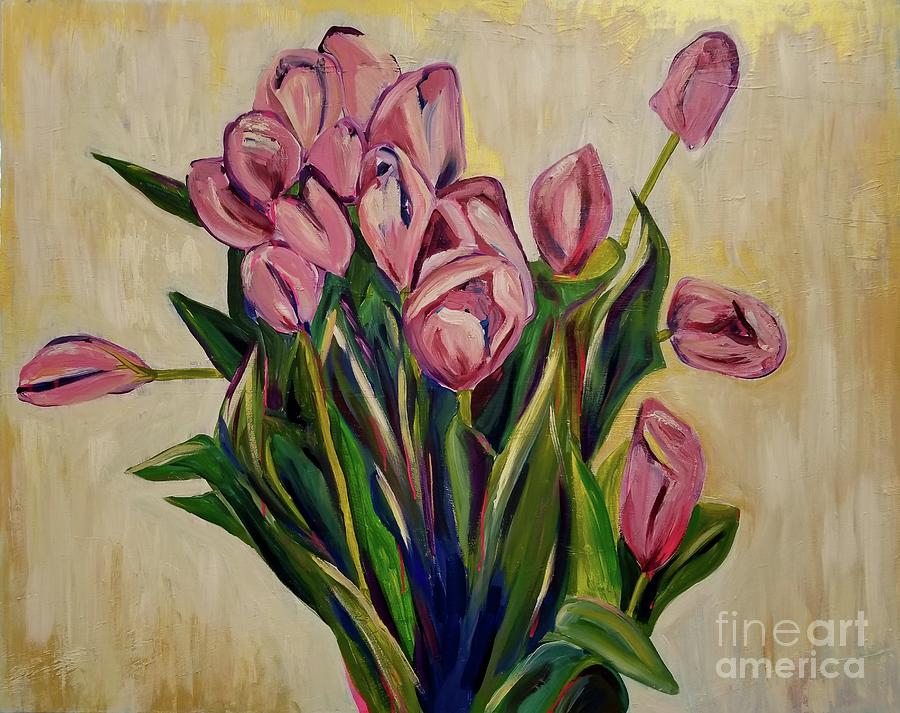 Pink Tulip Bouquet Painting by Catherine Gruetzke-Blais