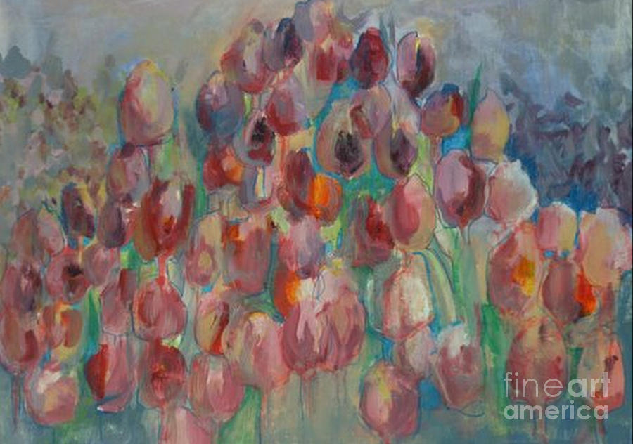Pink Tulip Field Painting by Diane montana Jansson