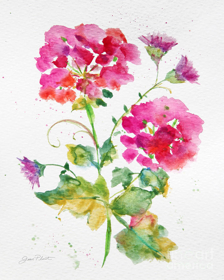 Pink Watercolor Flowers-JP3792 Painting by Jean Plout