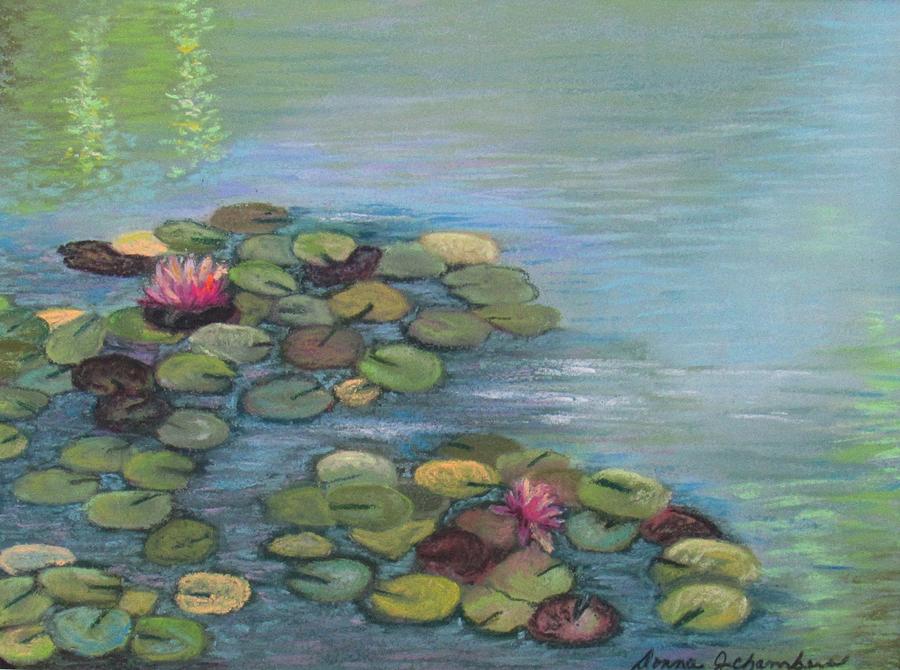 Pink Waterlilies On Lily Pads Painting by Donna Chambers